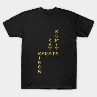 Kihon-Kata-Kumite-Karate Crossword (Gold Font) T-Shirt